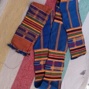 Authentic African Kente Cloth Handwoven Fashion Belt Scarf 60" Traditional
